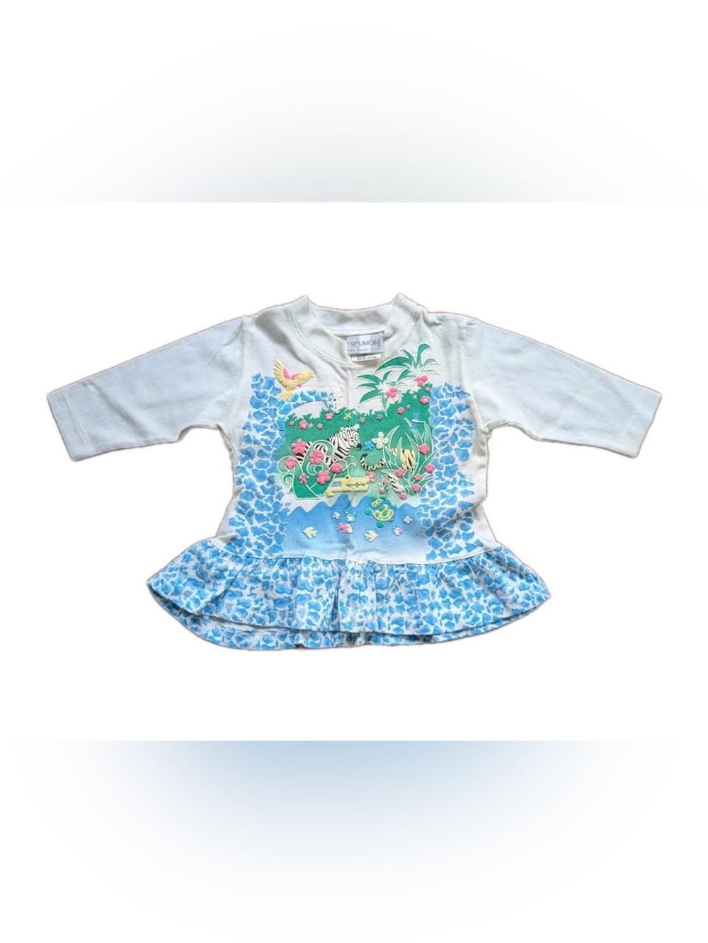 Vintage SPUMONI By Rose Cage Crewneck Shirt 2T Wild Safari Animals Colorful 90s